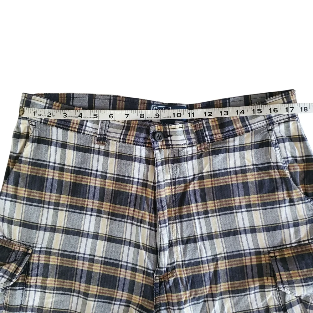 POLO RALPH LAUREN Y2K Vintage‎ Preppy Mandras Plaid Cargo Shorts Men's Size 35